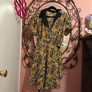 Orange & black floral wrap dress